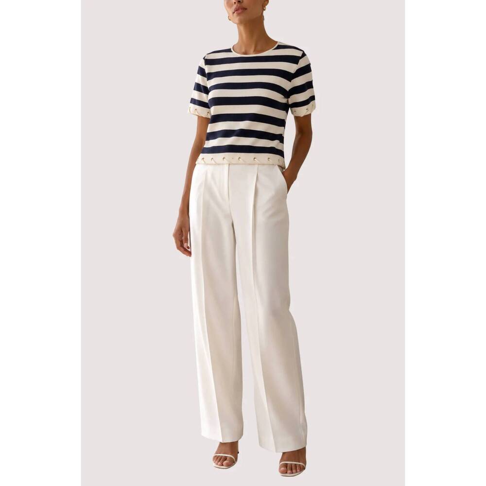 NEW RIVIR harbor knit stripe rope embellished top in navy cream